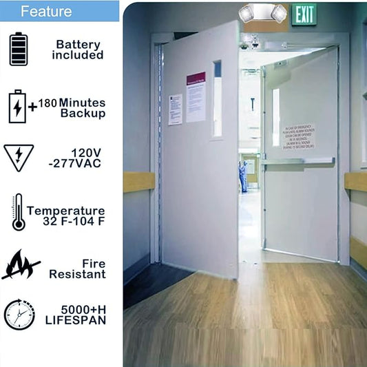 12 Pack Commercial LED Emergency Lights Fixture, Hardwired LED Emergency Light with Battery Backup Emergency Lights for Business, Two Adjustable Head Emergency Exit Sign Lighting, Wall Mount