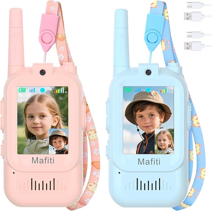 Mafiti Toys for 3 4 5 6 7 8 Year Old Boys Girls Mini Video Walkie Talkies for Kids 2 Pack Rechargeable 1000 Feet Range Birthday Indoor Outdoor (Blue+Pink)