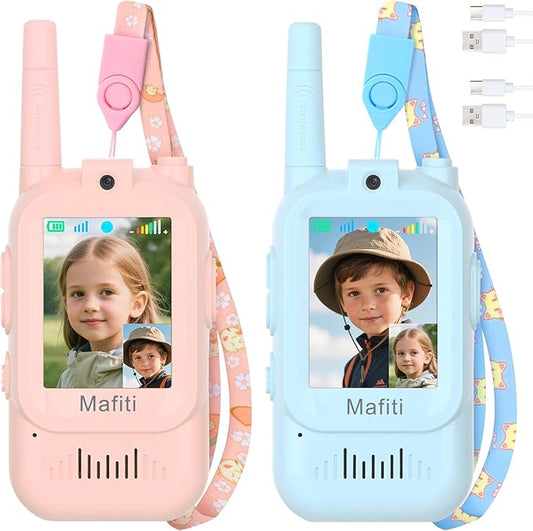 Mafiti Toys for 3 4 5 6 7 8 Year Old Boys Girls Mini Video Walkie Talkies for Kids 2 Pack Rechargeable 1000 Feet Range Birthday Indoor Outdoor (Blue+Pink)