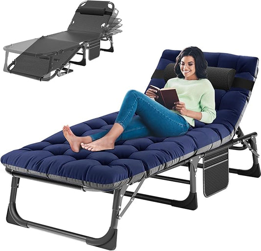 ABORON Patio Lounge Chair, Folding Guest Bed Cot for Adults, 500LB Heavy-Duty Capacity, Portable Extra Bed with Comfort Mat, Quick Fold Design for Indoor Guest Stays & Temporary Use