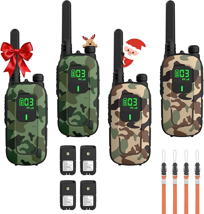 Radioddity FS-T3 Walkie Talkies for Adults Kids Long Range 4 Pack Rechargeable Walky Talky FRS Two Way Radio, 22 Channels USB Charging with Flashlight Earpiece for Camping (Desert Camo & Green Camo)