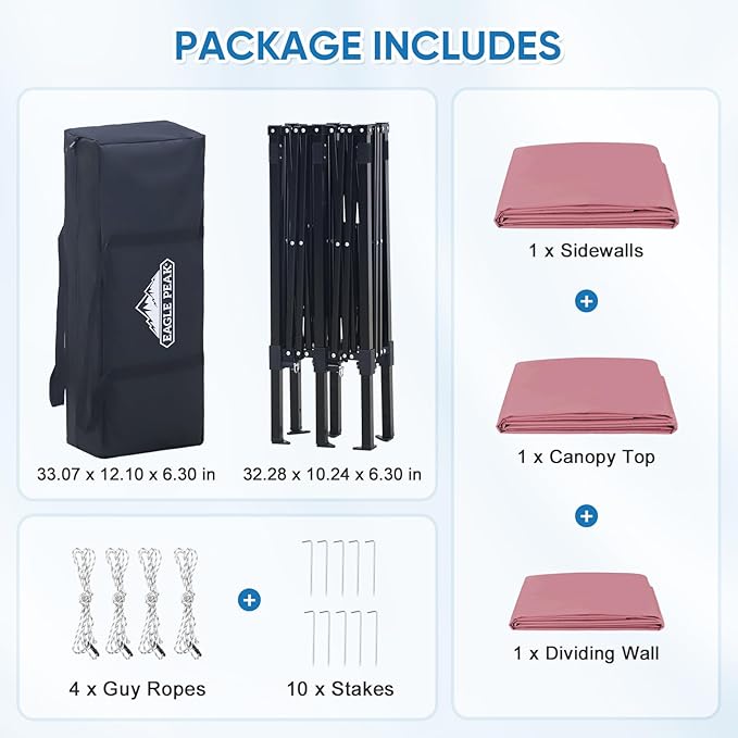 EAGLE PEAK Outdoor Changing Room 8x4, 2 Room Pop Up Portable Changing Room, Sun Shelter, Pop Up Changing Tent for Beach or Pool,Portable Dressing Room for Photoshoots (Pink)