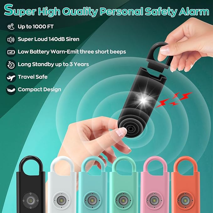 140dB Personal Safety Alarm for Women, 12 Pack Safe Alarm Protection Keychain with Strobe Light & Low Battery Notice, Security Siren Self Defense for Kids Seniors College Girls, Multicolor