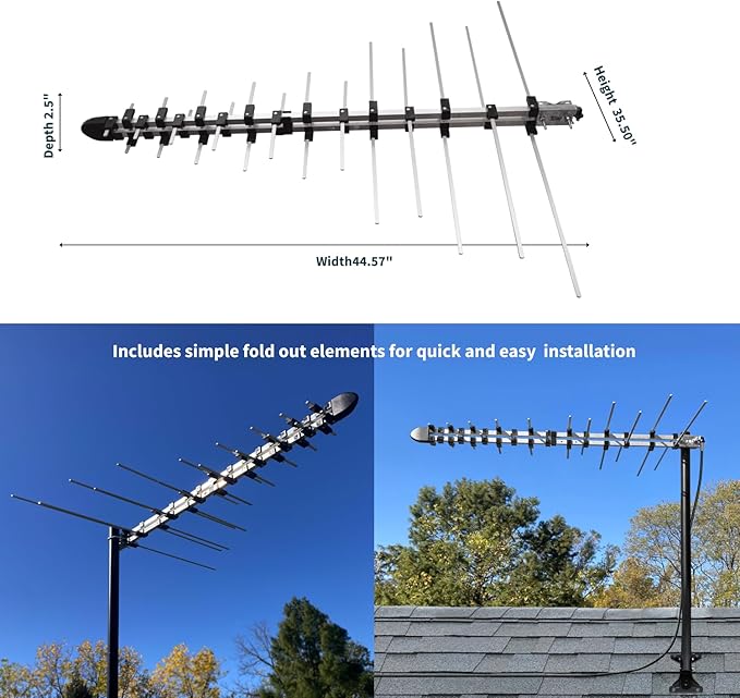 Antennas Direct Element Uni-Directional UHF VHF Outdoor HDTV Antenna, 60+ Mile Range, 4K 8K UHD, NEXTGEN TV – w/All-Weather Adjustable Mounting Hardware
