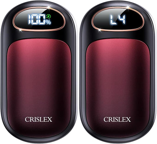 CRISLEX Electric Hand Warmers Rechargeable 2 Pack, 4 Levels Fast Heat, Reusable Hand Warmers with LED Display, Portable Magnetic Pocket Heater, Gifts for Christmas, Men, Women, Raynauds, Hunting, Golf