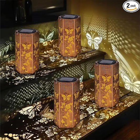 4 Pack Butterfly Solar Lanterns Outdoor Waterproof - Christmas Gifts for Women, Mom, Butterflies Solar Lights Outdoor Hanging Garden Decor for Outside, Patio, Outdoor, Yard, Lawn, Balcony