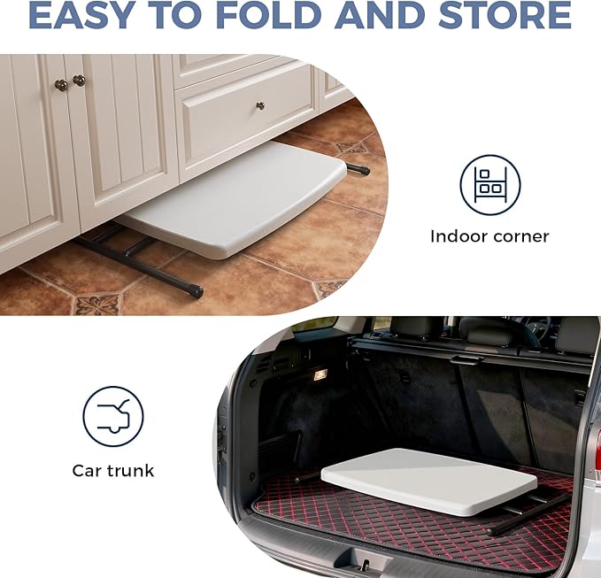 Folding Table, 30 Inch Adjustable Height Foldable Picnic Table, Portable TV Tray & Laptop Desk for Small Spaces, Dorms, Patio, Camping, BBQs, RV Travel, or Crafting, Easy to Fold and Store