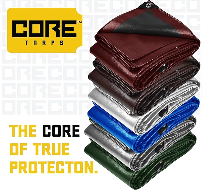 Core Tarps Extreme Heavy Duty 20 Mil Tarp Cover, Waterproof, UV Resistant, Rip and Tear Proof, Poly Tarpaulin with Reinforced Edges for Roof, Camping, Patio, Pool, Boat (Maroon/Black 25′ X 40′)