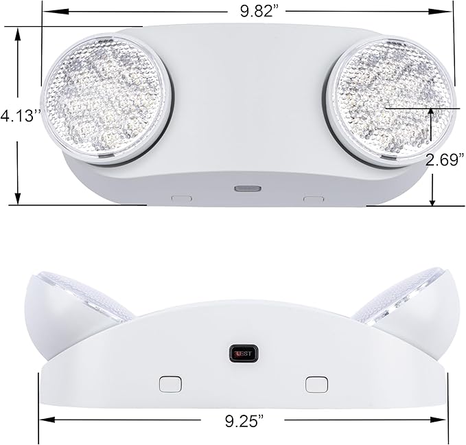 GRUENLICH LED Emergency Light with Battery Backup, 2 Adjustable Bug Eye Heads Lights, US Standard, AC 120-277V, Hardwired Commercial Emergency Exit Light for Business, 12-Pack