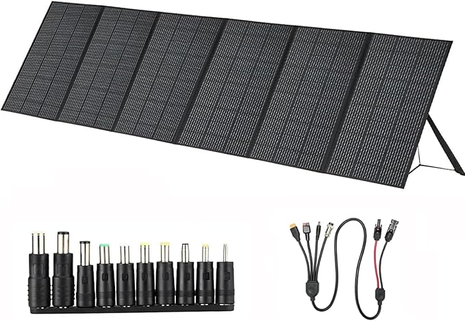 550W Portable Solar Panel for Power Station, 48V Foldable Solar Power Panels 25% High Efficiency IP68 Waterproof with 10ft 4-in-1 Cable and 10×DC Adapter, Folding Solar Panels Blanket for Camping RV