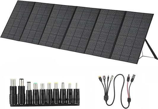 550W Portable Solar Panel for Power Station, 48V Foldable Solar Power Panels 25% High Efficiency IP68 Waterproof with 10ft 4-in-1 Cable and 10×DC Adapter, Folding Solar Panels Blanket for Camping RV
