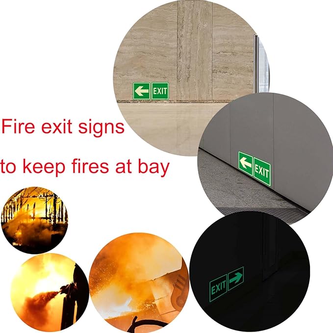 Exit Signs Glow in the Dark Exit Decals, 8 Pcs, (Cm 15x15), Emergency Exit Sign Sticker with Directional Arrow of Exit Light