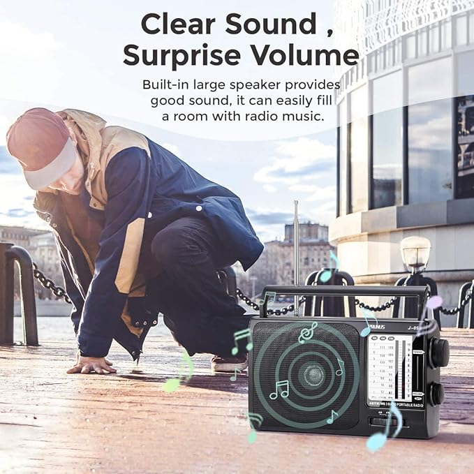 NOAA Weather AM FM Portable Radio with Best Reception, Transistor Radio, 3 X D Battery Operated Radios or AC Power for Household & Outdoor, Plug in Wall by PRUNUS