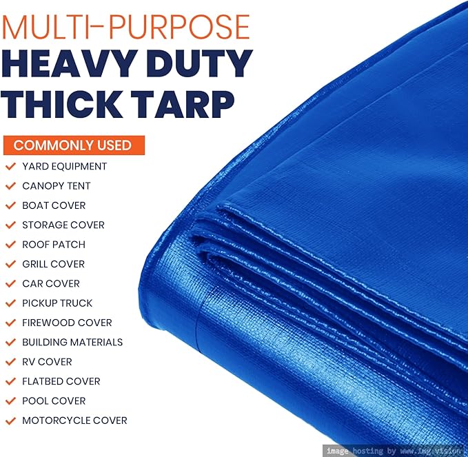 Tarpco Safety Extra Heavy Duty 14 Mil Tarp Cover, Waterproof, UV Resistant, Rip and Tear Proof, Poly Tarpaulin with Reinforced Edges for Roof, Camping, Patio, Pool, Boat (Blue 12′ X 20′)