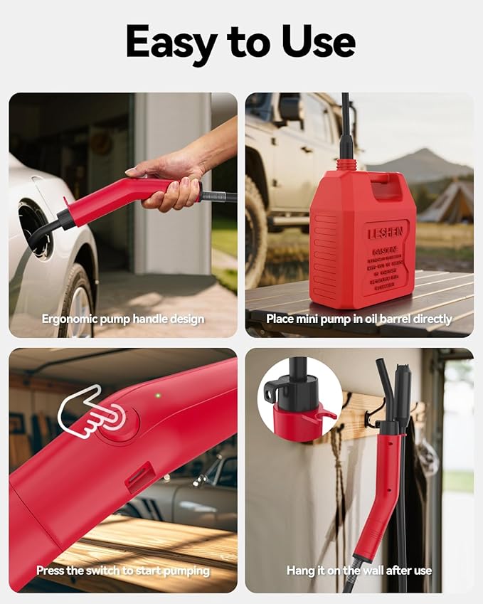 Fuel Transfer Pump 3GPM, USB Rechargeable Electric Siphon Pump for Gasoline Diesel Water, Portable Leakproof Gas Can Pump with Upgraded Hose Material & Build, Ultra-Fast Oil Transfer Pump