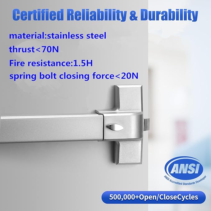 31.5”/80cm Stainless Steel Commercial Door Push Bar Panic Exit Device with Exterior Lever Handle - Fits 30"-37" Wood & Metal Doors