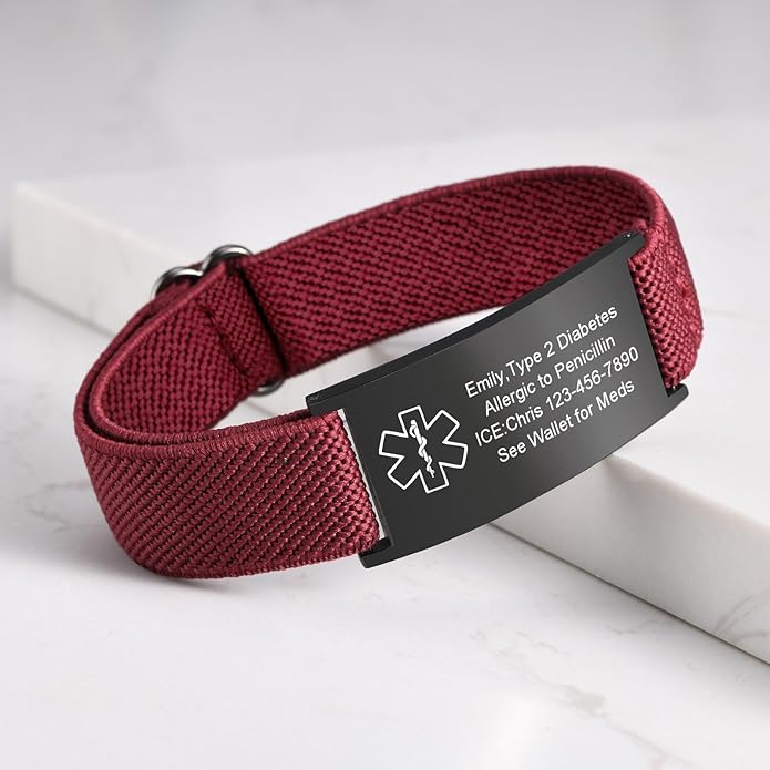 VNOX Medical Alert Bracelets for Men & Women Kids with Free Engraving Adjustable Stainless Steel Mesh Emergency Medical ID Bracelets Wristband