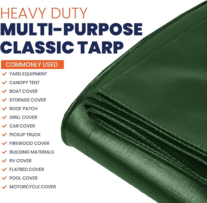 Tarpco Safety Heavy Duty 7 Mil Tarp Cover, Waterproof, UV Resistant, Rip and Tear Proof, Poly Tarpaulin with Reinforced Edges for Roof, Camping, Patio, Pool Cover, Boat (Green/Black 20′ X 30′)
