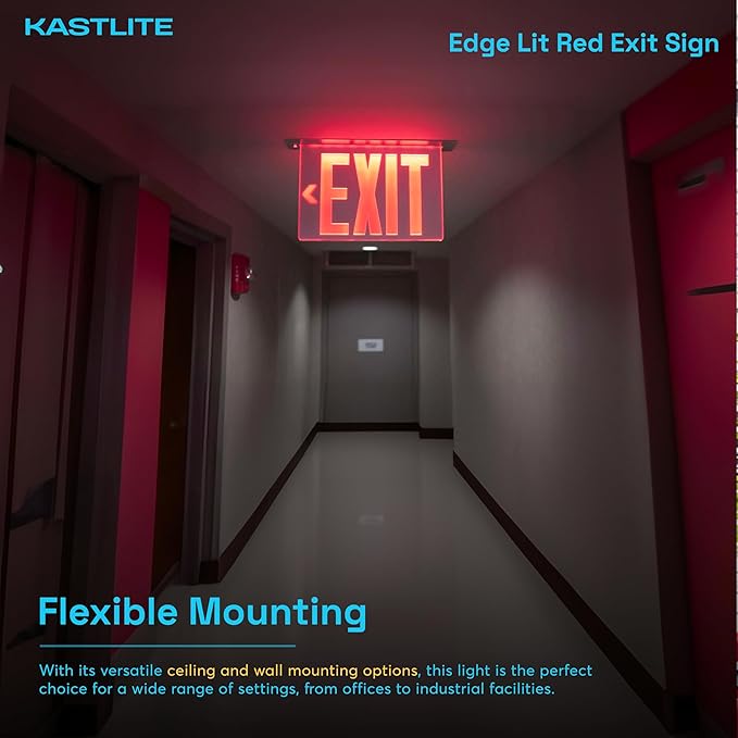 KastLite LED Emergency Edge-Lit Exit Sign, 180 Min Backup, Damp Rated, Red Letters, UL Listed, 120/277V, Acrylic Panel - 2 Pack