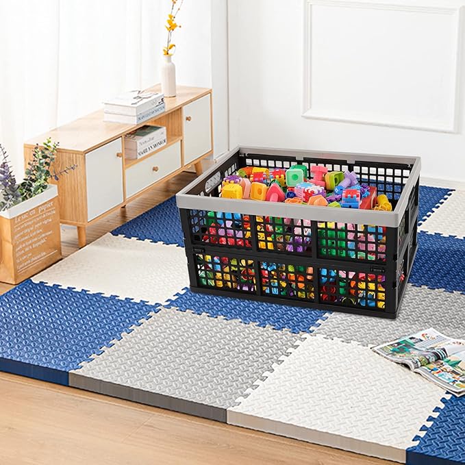 42 Liter Collapsible Storage Crates Plastic, Large Foldable Crates Set of 3