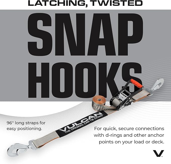 VULCAN Complete Axle Strap Tie Down Kit with Snap Hook Ratchet Straps - Silver Series Webbing - Includes (4) 22 and (4) 36 Inch Axle Tie Downs, and (4) 8' Snap Hook Straps