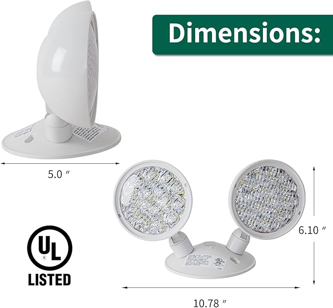 TANLUX Emergency Remote Head Lighting, 1 Pack Double Head Emergency Light, UL Listed, Multi Voltage 6V to 24 Volt Input, 2 by 3 Watts, 2 by 180 Lumen, White
