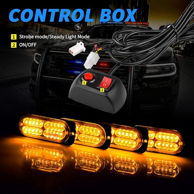 Upgraded LED Emergency Strobe Warning Lamps Kit, 4 Pods 20LEDs, 18 Flash Patterns for Warning, Side, Prompt, Marker, Beacon Light (Blue)
