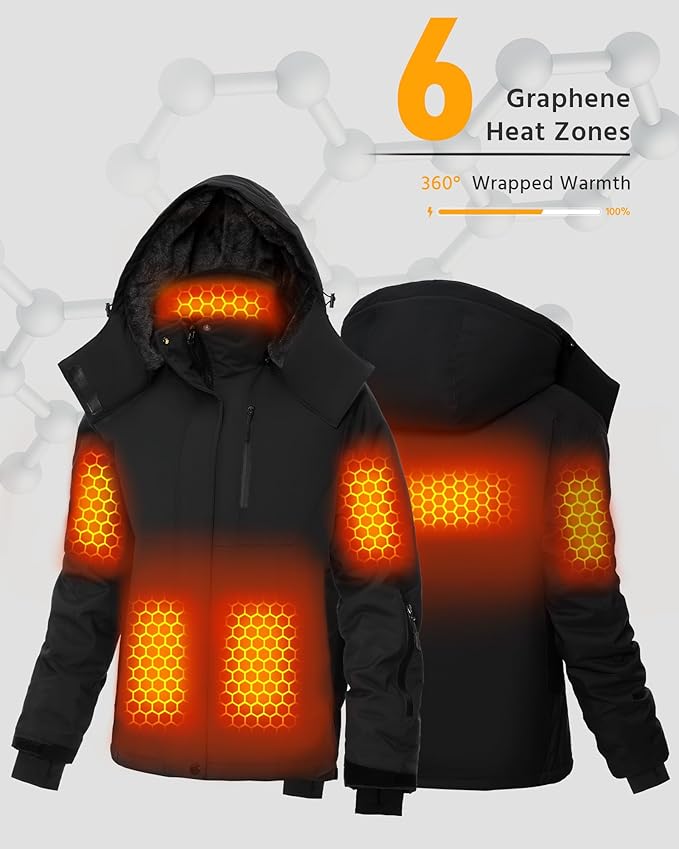 Wulcea Graphene Heated Jacket For Women 12V 18400mAh Fast Charge With Large Capacity