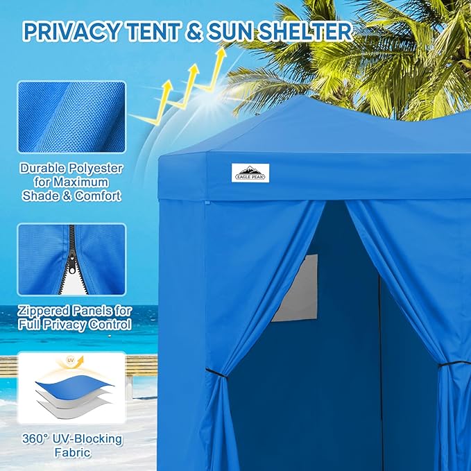 EAGLE PEAK Outdoor Changing Room 8x4, 2 Room Pop Up Portable Changing Room, Sun Shelter, Pop Up Changing Tent for Beach or Pool,Portable Dressing Room for Photoshoots (Light Blue)