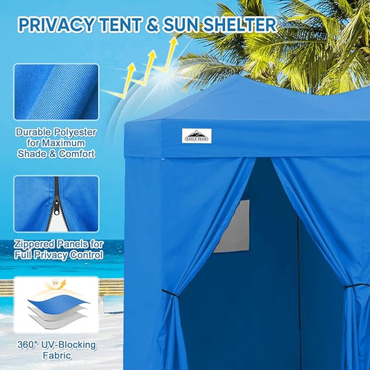 EAGLE PEAK Outdoor Changing Room 8x4, 2 Room Pop Up Portable Changing Room, Sun Shelter, Pop Up Changing Tent for Beach or Pool,Portable Dressing Room for Photoshoots (Light Blue)