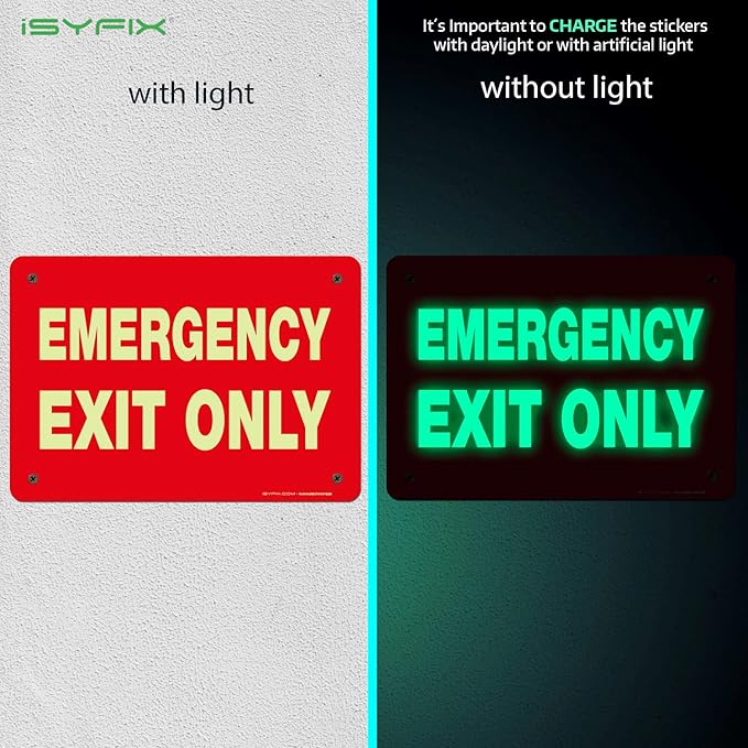 Emergency Exit Only Signs – 1 Pack 10x7 Inch – 100% Rust Free .040 Aluminum Signs, Glow in the Dark Laminated for Ultimate UV, Weather, Scratch, Water and Fade Resistance, Indoor and Outdoor