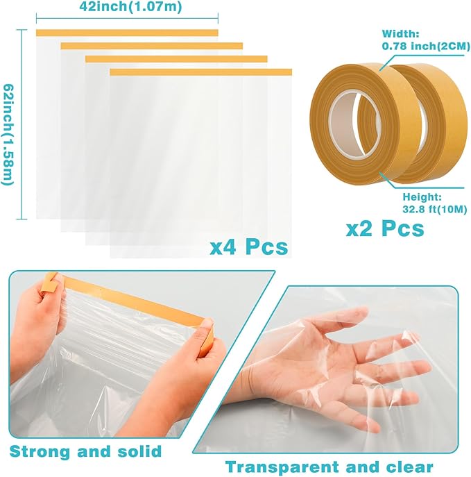 62'' x 42'' Window Insulation Kit, Window Insulation for Winter, POF Window Sealer for Winter, Insulates Indoor Windows Keep Warm for Weatherproofing Window Film for Winter Window Covering-4PCS