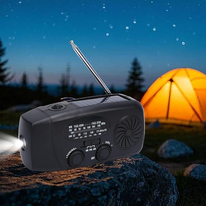 WALFRONT 10000mAh Solar Power Emergency Radio, Hand Crank Radio with LED Flashlight & 3 Power Source Weather Radio for Household Outdoor Emergency (Black)