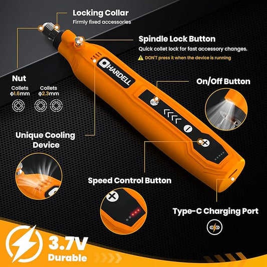 HARDELL Mini Cordless Rotary Tool, 5-Speed and USB Charging Rotary Tool Kit with 69 Accessories, Multi-Purpose 3.7V Power Rotary Tool for Sanding, Polishing, Drilling, Etching, Engraving, DIY Crafts