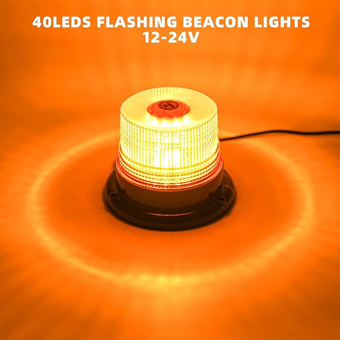 Amber Beacon Strobe Lights w/Magnetic Base, 12-24V Warning Safety Flashing Emergency Mini Light Bar for Trucks Vehicles Car