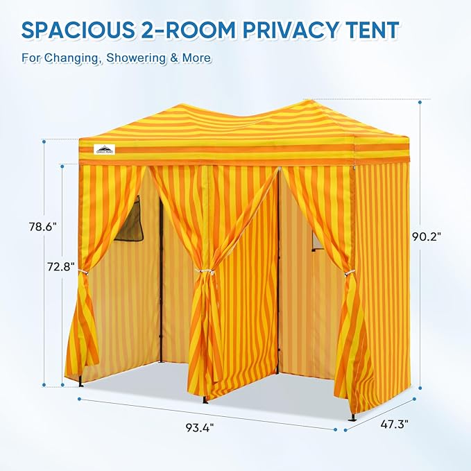 EAGLE PEAK Outdoor Changing Room 8x4, 2 Room Pop Up Portable Changing Room, Sun Shelter, Pop Up Changing Tent for Beach or Pool,Portable Dressing Room for Photoshoots (Yellow/Orange)