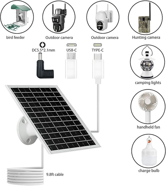 5V 6W USB Solar Panel Portable 5 Volt 6 Watt High Efficiency Monocrystalline Solar Panel Charger Type-C Micro USB C DC Port for Camera Fan Camping Lantern Etc (2 Pack White)