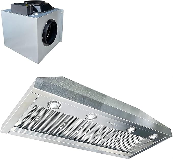 CT Copper Tailor 42-inch Range Hood Insert with Inline Remote Blower,1260CFM Kitchen Vent Hood, 4-Speed Exhaust Fan, 4 LED Lights, 8" Round Ducted,Baffle Filters, in Stainless Steel