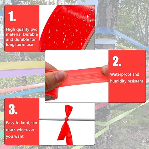 4 Pack Orange-Red Flagging Tape, Non-Adhesive Plastic Ribbon Neon Marking Roll, 1"*800ft, Marking Tape for Tree Marking, Hunting, Boundaries and Hazardous Areas,Trail Marking