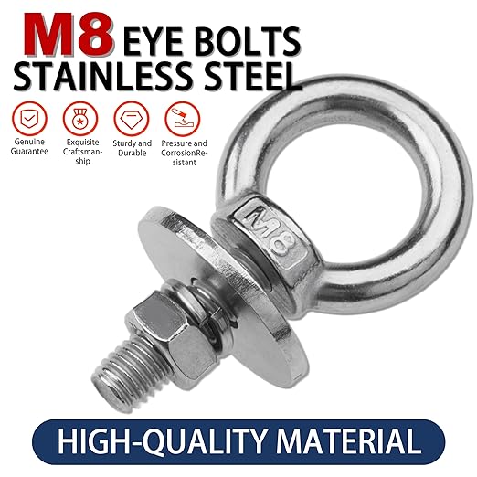 4 Pack M8 Stainless Steel Eye Bolts with Nuts, 5/16" x 1" Long Lifting Ring Eye Bolt， Eye Bolts Heavy Duty for Hang Tie Down Outdoor (4, M8x26mm (5/16"x1"))