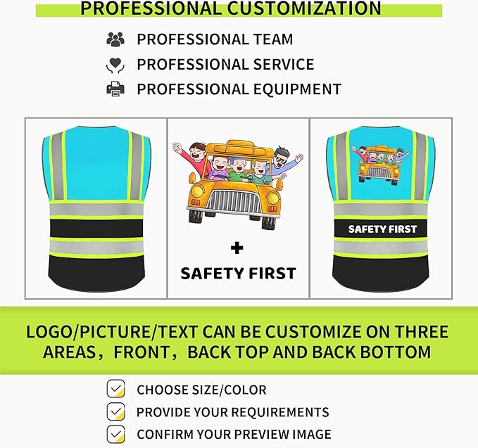 BeautyWill Custom Logo Safety Vest Class 2 High Visibility Reflective Vest for Men - Personalized Logo Team Vest