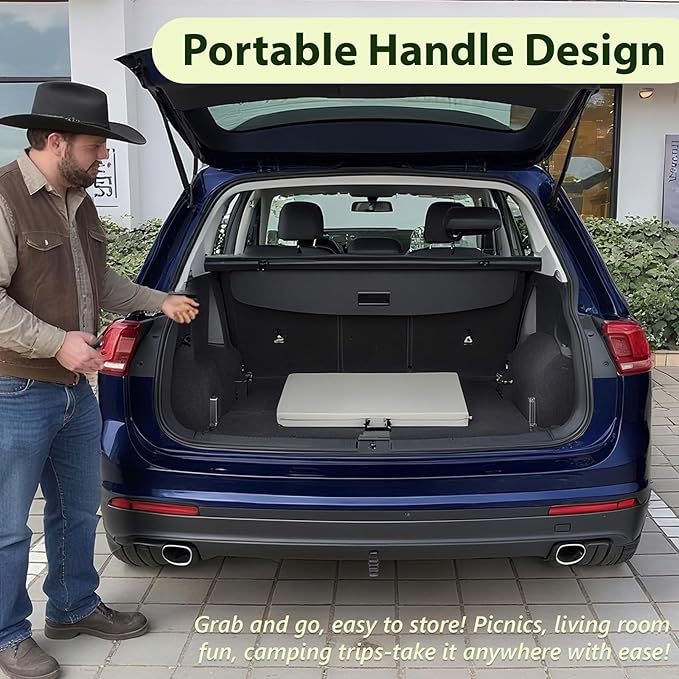 Folding Table, 6FT Foldable Picnic Table with Carrying Handle, Heavy Duty Fold-in-Half Portable Table for Weddings, Camping, RV Travel, Parties, BBQs, and Indoor Use, Easy to Fold and Store