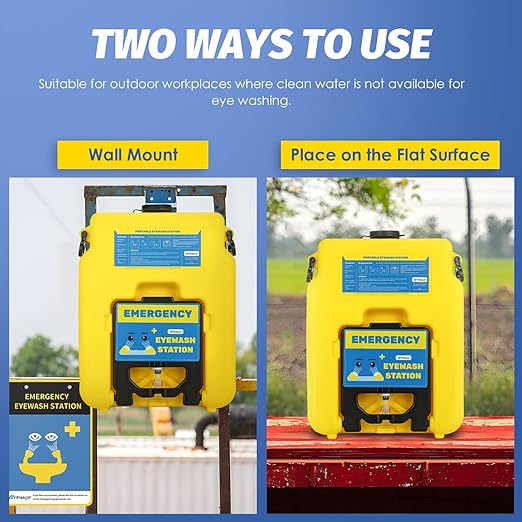 14gal Portable Eye Wash Station, 15min Heavy Duty Self-contained Eyewash Station, Wall Mounted Eye Washing Station, Gravity Fed Eye Wash Unit, OSHA Approved, NO Leakage, with Mirror