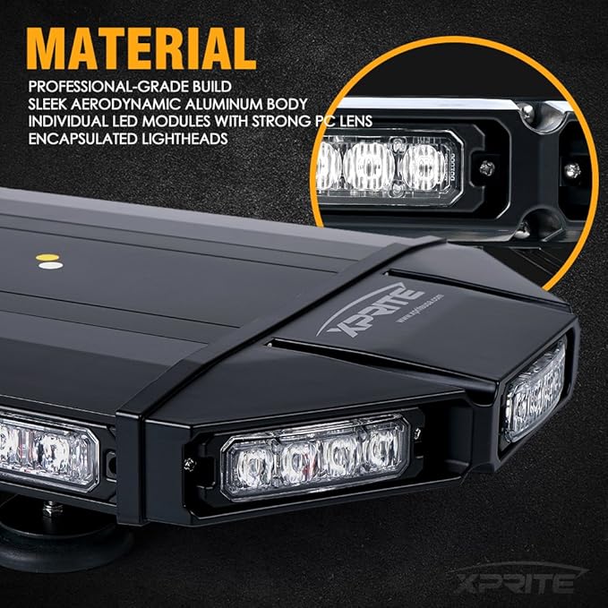 Xprite 18" White & Amber LED Emergency Rooftop Strobe Light Bar, Magnetic-Mounted Strobe Lights for Trucks, High-Intensity Warning Beacon for Tow, Construction, Snowplow, Patrol Vehicles