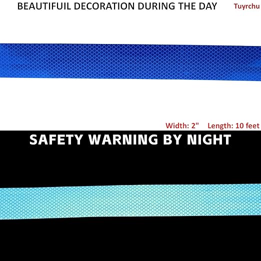 Industrial Non Fading Reflective Tape Blue 2 inch Wide, Outdoor Waterproof High Visibility Safety Adhesive Reflector Strips (10 feet)