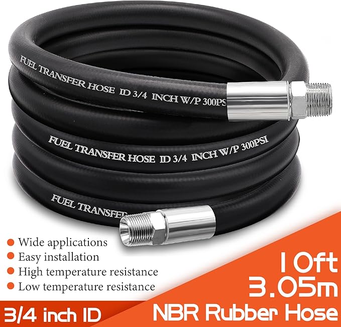 3/4" Fuel Transfer Hose 10FT,Farm Pump Hose with Male NPT Fittings for Gasoline,Diesel,Biodiesel