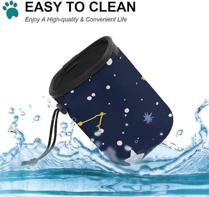 Fashion Dog Training Package, Portable Travel Pet Carrier Bag, Puppy Snack Pocket with Adjustable Waist Belt 3 Ways to Wear Blue Zodiac Galaxy Starry Night Stars Glow in The Dark Midnight
