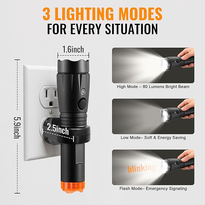 4 in 1 Plug in Emergency Flashlight Rechargeable LED Night Light with Motion Sensor for Power Outage Home Safety Portable Work Light Removable Torch for Camping and Indoor Use (4 Pack)