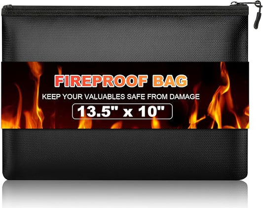 Fireproof Money Bag, 13.5 x 10 Inch, Fire Proof Bag for Documents, Waterproof Travel Document Holder & Organizer for Cash, Passport, Credit Cards - Portable Fire Resistant Pouch for Home