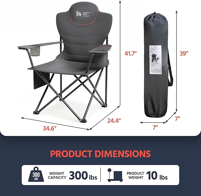 OUTSIDER Folding Camping Chair Heavy Duty Folding Chair 400lbs Oversized Outdoor Chairs with Cup Holder, Cooler Bag, Storage Pocket & Lumbar Support (Style-2, 2pcs)